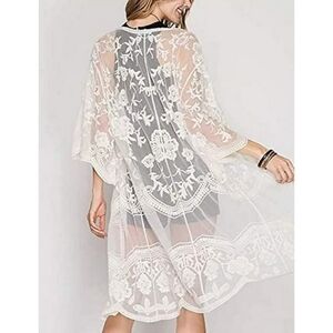 Sz L-XL No Boundaries White Lace Open Kimono Cotton Blend
